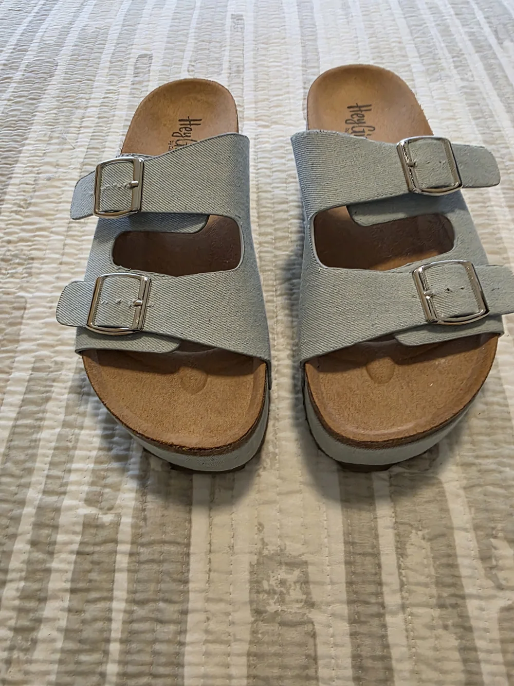 Corkys Light Blue Double-Buckle Platform Slides